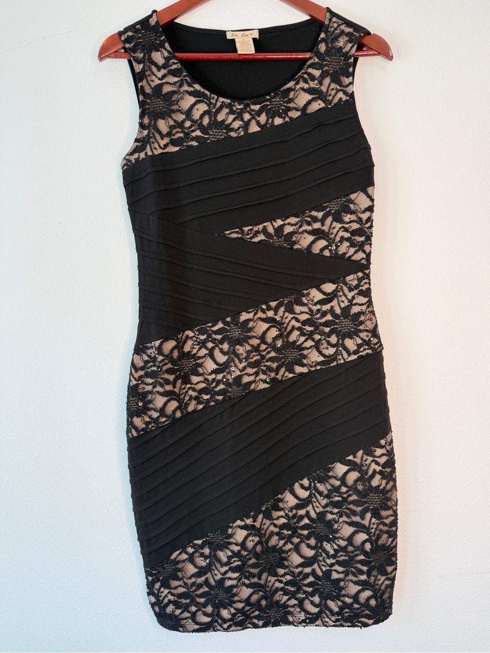 Y2K Lia Lee Black Lace Ribbed Mini Dress Womens Small‎ Fairy Grunge Whimsigoth